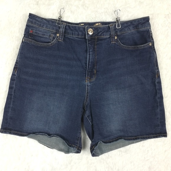 Seven7 Womens Weekend Shorts Denim Blue Bermuda Dark Wash 7" Inseam‎ 14 - Picture 1 of 8